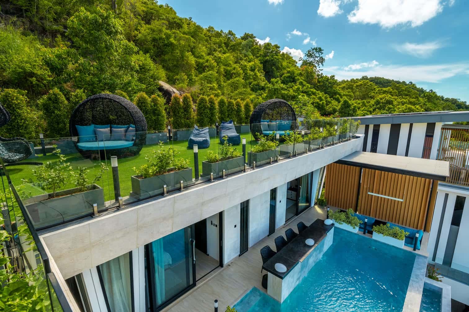 Private pool villa at dusk
